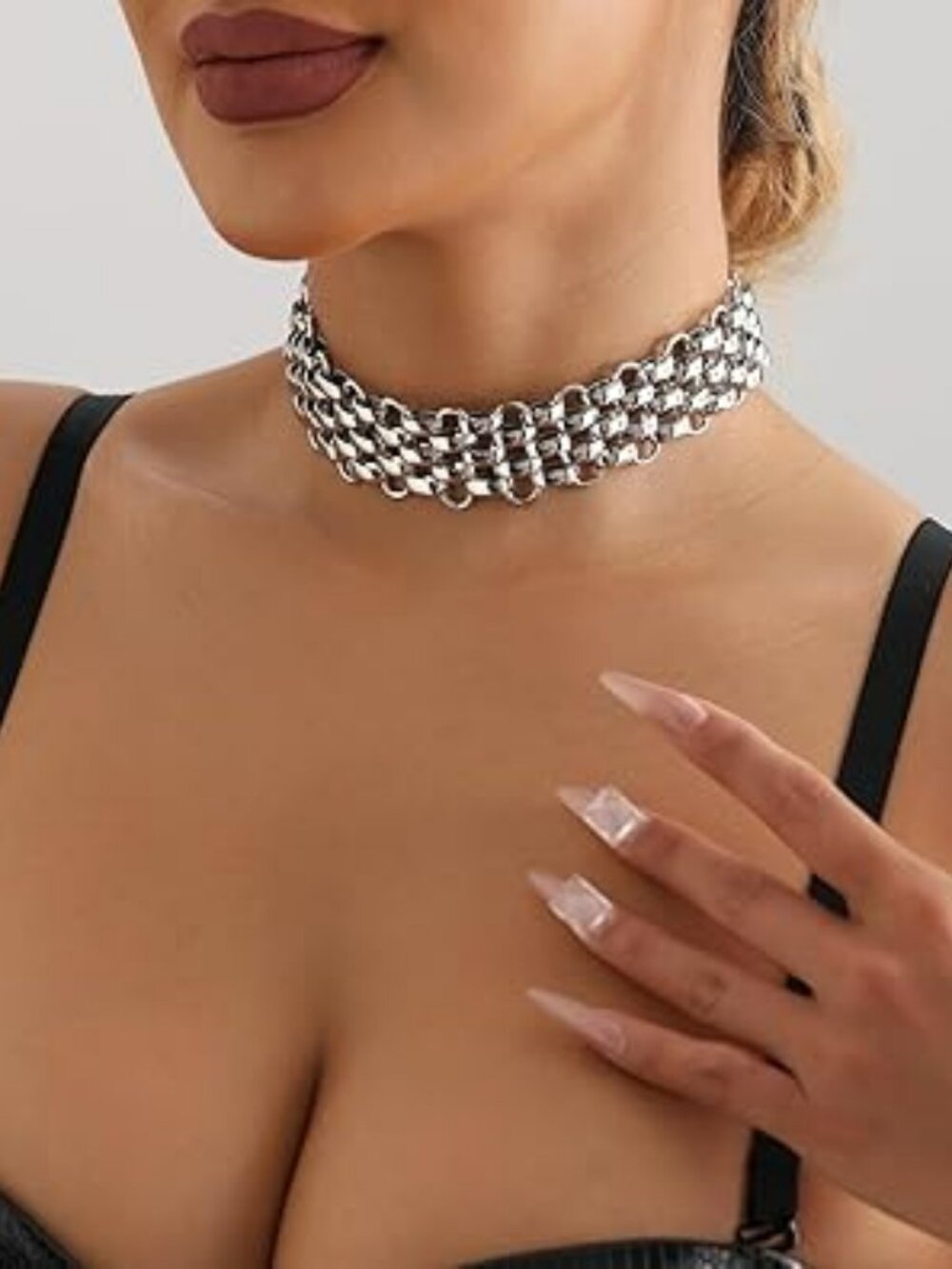 NEW Chunky Layered Chain Collar‎ Choker Necklace Statement Silver Bold Trendy
